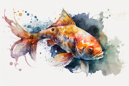Koi Fish Watercolor Style Isolated On White Background - Generative AIの素材