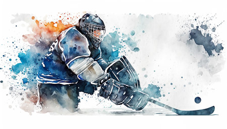 Professional Watercolor Ice Hockey Player Isolated On White Background - Generative AIの素材