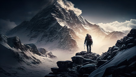 Climber Following the Path To The Top Of The Mountain - Generative AIの素材