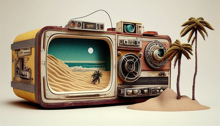 Beach Radio Retro Design Isolated On White Background - Generative AIの素材