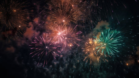 Captivating Fireworks Illuminate The Night Sky In A Stunning Display - Generative AIの素材