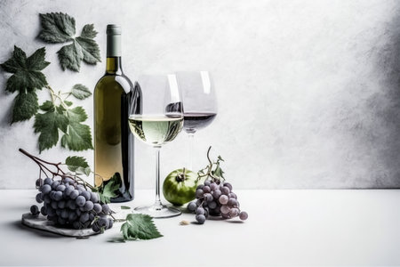 Wine Composition With Leaves, Grapes And Glasses On White Background - Generative AIの素材