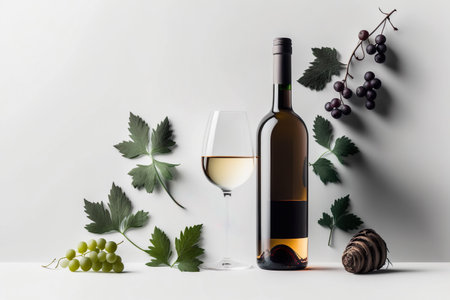 Wine Composition With Leaves, Grapes And Glasses On White Background - Generative AIの素材