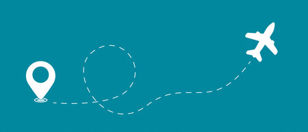 Airplane And Map Pointer, Location Finder, Travel Concept - Vector Illustration Isolated On Blue Backgroundのイラスト素材