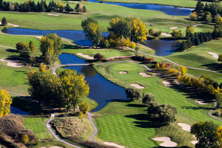 Aerial view over the Laprairie golf course seen at fall on the Montreal south shore, Canada.の写真素材
