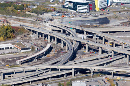 Montreal, October 20, 2016. Aerial view over the Turcot project seen from the western interchange near Angrignon blvd. Canada's largest road work project will be completed in 2020.のeditorial素材