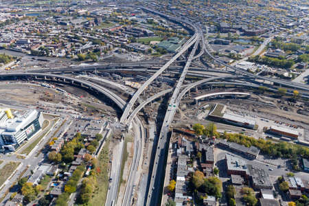 Montreal, October 20, 2016. Aerial view over the Turcot project seen from the western interchange...
