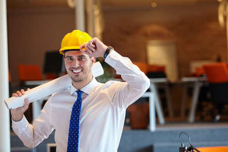 architect with planes n officeの写真素材