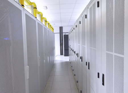 Network  modern server room with computers for digital communications and internet