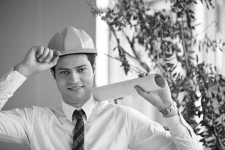 architect with planes n officeの写真素材