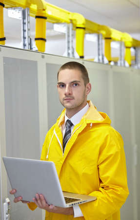 business man engeneer in modern datacenter server room