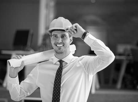 architect with planes n officeの写真素材