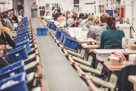 machinery and conveyor belts used in shoe manufacturing. factoy