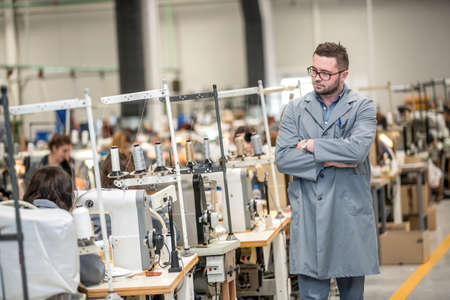 manager at a leather shoe manufacturing factory. inventoryの写真素材