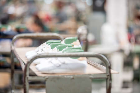 Various moulds used in shoe production line. shoe factoryの写真素材