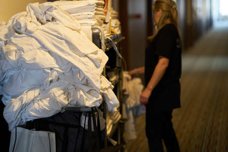Room maids trolley at a hotelの写真素材