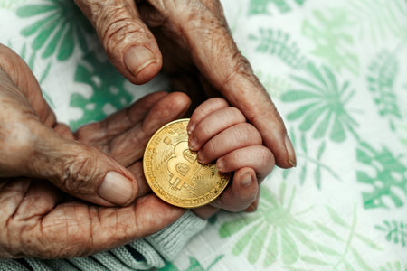 Baby boy with cryptocurrency bitcoin, digital money