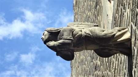 Decorative gargoyle with sky backgroundの写真素材