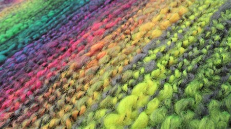Close-up of multicolored knittingの写真素材