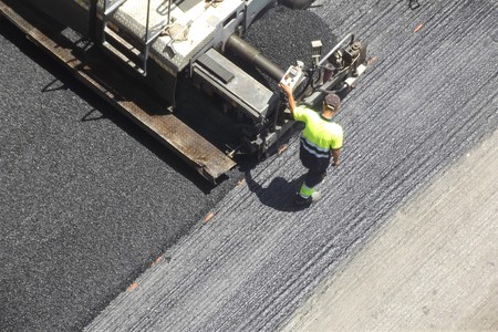 Asphalt works on a streetの写真素材