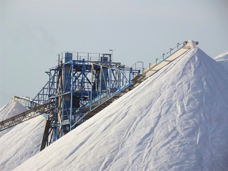 View of a mountain of salt in refining process