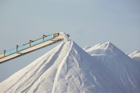 View of a mountain of salt in refining processの写真素材