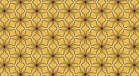 Mesh image computer generated with black wavy lines stamping which mimics the aesthetics of art deco style on a golden backgroundの写真素材