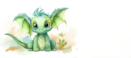 Cute cartoon dragon isolated on white background. Watercolor illustration.の素材