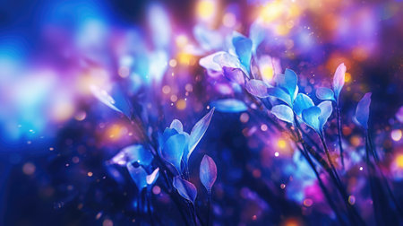 Beautiful spring background with blue flowers and bokeh lights.の素材