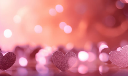 Valentine's day background with hearts and bokeh lightsの素材