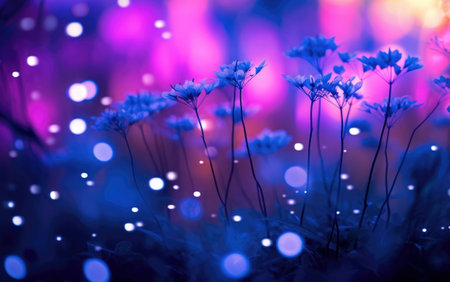 flowers on the meadow with bokeh lights background.の素材