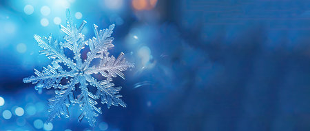Snowflake on blue bokeh background. Christmas and New Year conceptの素材
