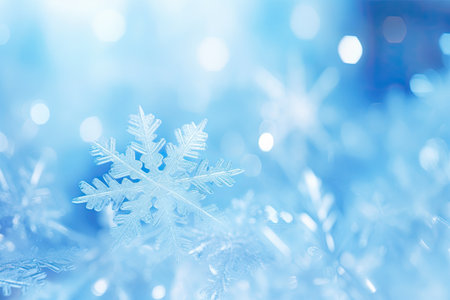 Snowflake on blue bokeh background. Christmas and New Year conceptの素材