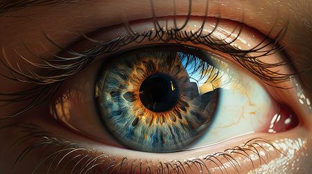Close-up of an eye with iris. Eye Lens Concept.の素材