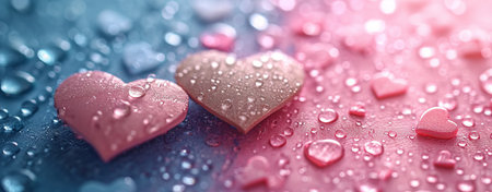 Valentine's Day background with hearts and drops of water.の素材