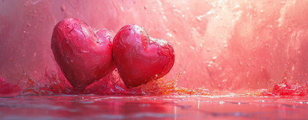 Valentine's day background with red hearts and bokeh.の素材