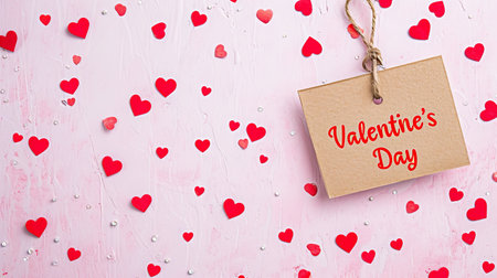 Background with red hearts on pink background for Valentine's Day.の素材