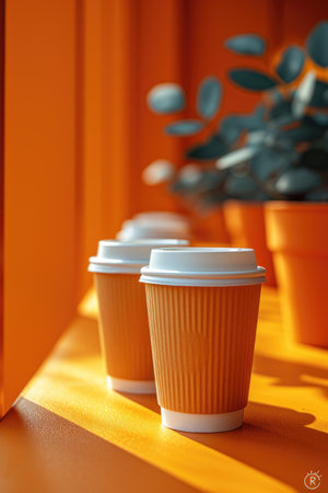 The concept of the morning. Coffee house. Two cups of coffee. Breakfastの素材