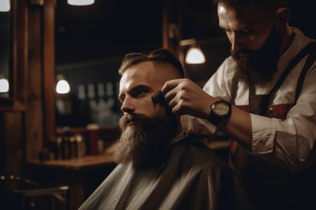 The barber is styling the guys beardの素材