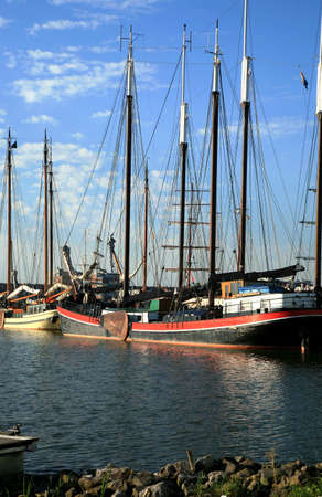 Tjalk, Traditional Dutch boat  Lelystad, Flevoland, Netherlandsの写真素材