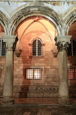Detail of Rector Palace by night, Dubrovnik, Croatiaの写真素材