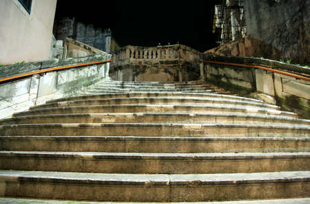 Big Stairs in Dubrovnik by rainy night, Croatia.の写真素材
