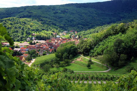 Route des vines in Alsace - France, village in Vosges Mountains. Vineyard. French country. Route des vines in Alsace - France, village in Vosges Mountains. Vineyard. French country.