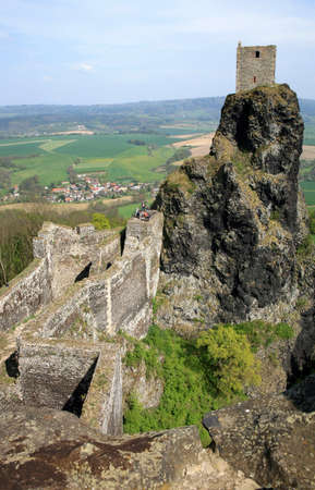 Tower and courtyard of Trosky castle in Czech Republicの写真素材