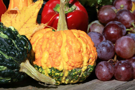 Picturesque small decoration in farm in Poland.  Vegetable with heathers composition. Autumn crops, harvest festival at the end of summer. Halloween.の写真素材