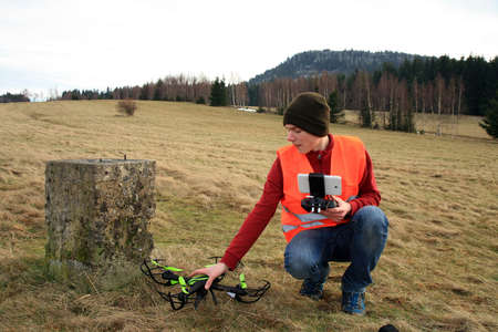A young drone operator is testing new equipment.