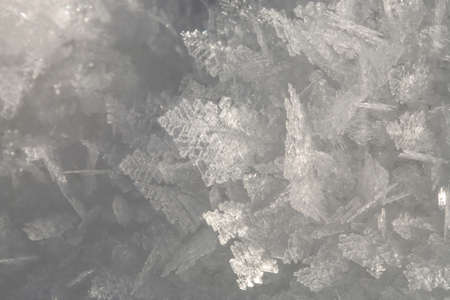 Natural snow crystals. Very frosty weather in the mountains. Macro photography