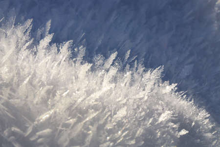 Natural snow crystals. Very frosty weather in the mountains. Macro photography