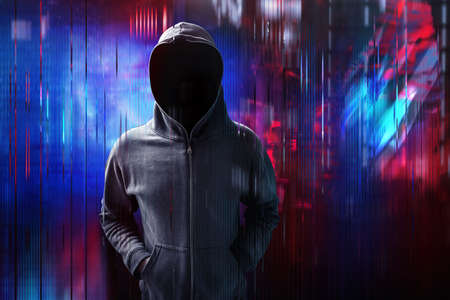 Hacker on digital glitch background