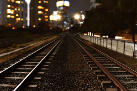 Railroad track at nightの写真素材